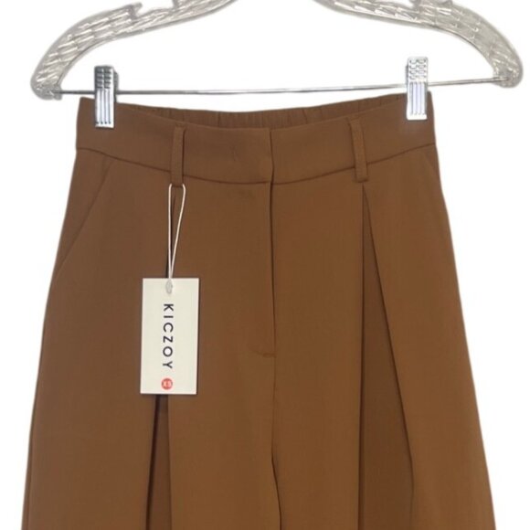 Kiczoy Wide Leg Pleated Front Pants Womens XS Brown - Picture 4 of 11
